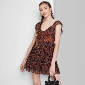 Wild Fable Flutter Short Sleeve Flare Mini Skater Dress NEW